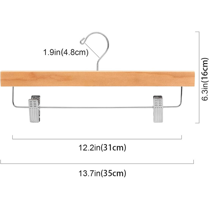 Дерев'яні вішалки для штанів, дерев'яні вішалки для штанів, вішалки для штанів з затискачами, вішалки для джинсів, підлогові вішалки, поворотні гачки, регульовані затискачі (натуральні)