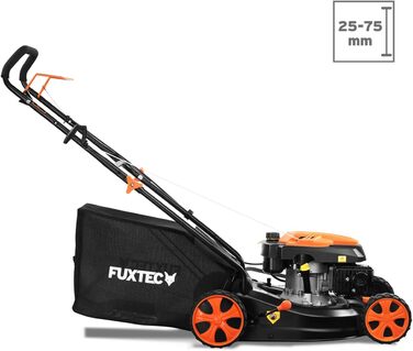 Бензинова газонокосарка 3 в 1 FUXTEC FX-RM4646ECO 3,5 к.с. / 2,6 кВт Ширина зрізу 46 см та 7-ступінчасте регулювання висоти зрізу 25-75 мм 4-тактна косарка - вкл. травозбірник на 50 л, функція мульчування та з'єднання для чищення 3 в 1 газонокосарка 46см