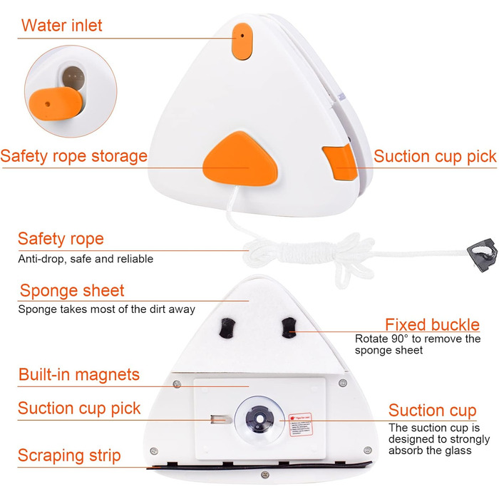 Регульований магнітний засіб для миття вікон Двостороння щітка-щітка для миття висотних будівель Товщина подвійного скла 8 мм 30 мм (помаранчевий)