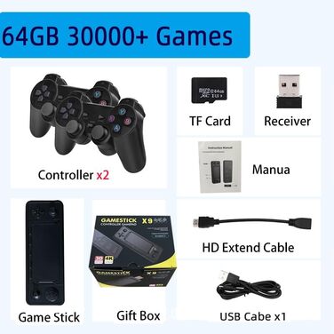 Ігрова приставка, Game Stick 4K HDMI вихід з 60000 ігор (256G) з 2.4G бездротовими контролерами Plug-and-Play відеоігри іграшка ручні емулятори для домашнього телевізора, 9 Retro Console