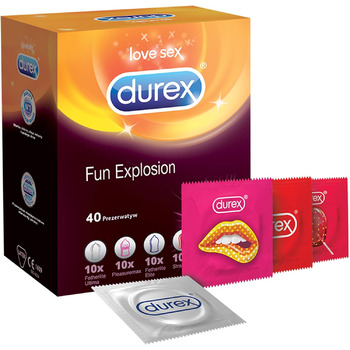 Презервативи Durex Fun Explosion, гумові різні різновиди для захоплюючого різноманіття - Контрацепція, яка приносить задоволення 40 упаковок (1 x 40 шт. ), чорні