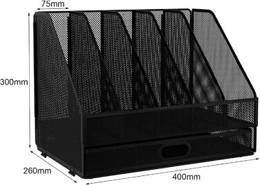 Відділень Алюмінієвий металевий офісний стіл-органайзер Тримач для документів Стійка для файлів Тримач для журналів Лоток для листів Паперовий журнал органайзер з канцелярським ящиком, чорний чорний 5 відділень ящик, 5