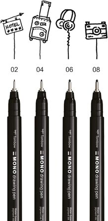 Ручка для малювання Tombow Fineliner MONO, Bold Set, пігментне чорнило, водо- та світлостійкість, для ілюстрації та малювання, чорна, набір з 4 шт. , WS-EFL-H-B-4P