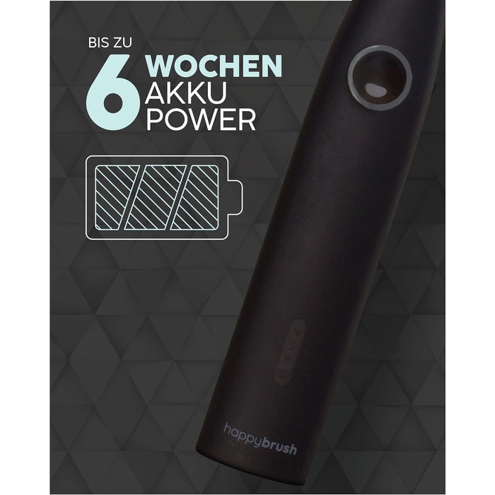 Електрична звукова зубна щітка happybrush Eco VIBE 3 - Екологічна зубна щітка з 6-тижневою батареєю, включаючи 4 щітки - AllBlack