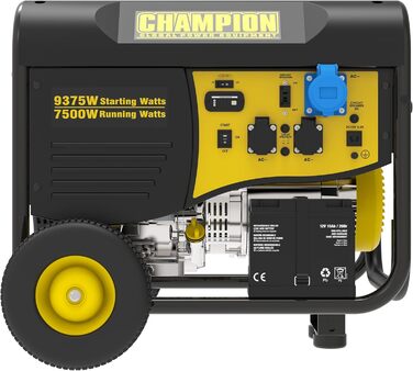 Бензинова генераторна установка Champion Power Equipment (9000 Вт, портативний генератор, генератор з дистанційним керуванням і тяговим стартером, паливний бак 25 л, час роботи 10 годин / 50 навантаження) CPG9000E2-EU, жовтий