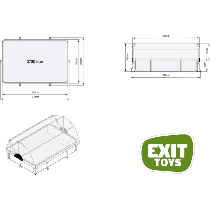 Чорний дерев&39яний басейн EXIT Toys з багатофункціональним покриттям - 300x200x65 см - Прямокутний, компактний каркасний басейн з картриджним фільтруючим насосом - Легко доступний - Для чистої, теплої води в басейні - Чорний