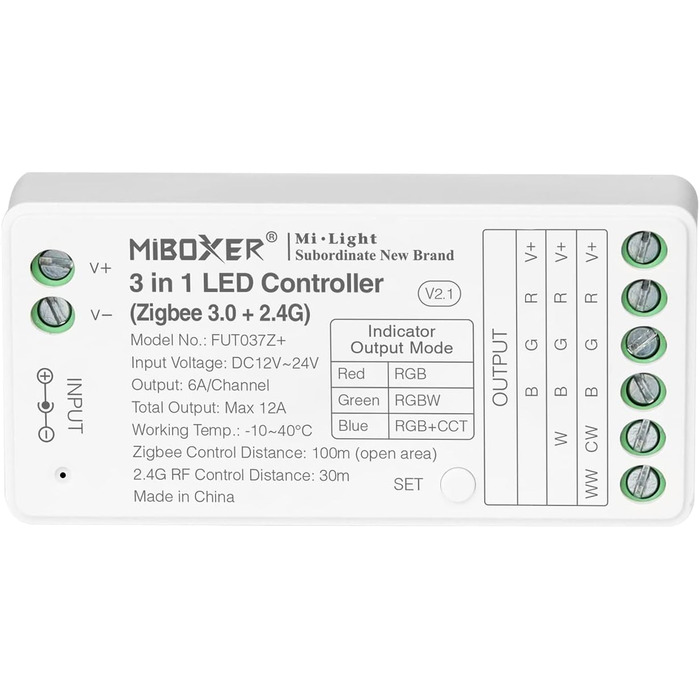 Диммер Milight Miboxer Zigbee3.0, одноколірний контролер світлодіодної стрічки, 12 В/24 В, сумісний із додатком Zigbee Storeo Echo/голосовим керуванням, (FUT037z)