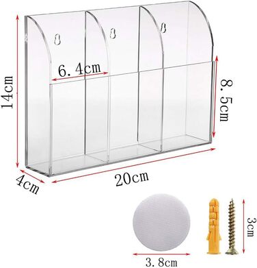Пульт дистанційного керування настінним кріпленням прозорий, коробка для зберігання пульта дистанційного керування, коробка для зберігання пульта дистанційного керування настінним кріпленням, підходить для настільної тумбочки (3 відділення)
