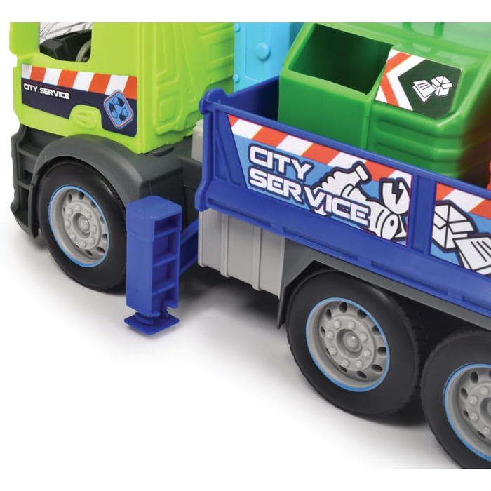 Вантажівка для переробки сміття Dickie Toys Action Truck з контейнером для сміття, з краном, звуковою та світловою сигналізацією, функцією завантаження та розвантаження, для збору сміття для дітей віком від 3 років 203745015 Зелений/синій