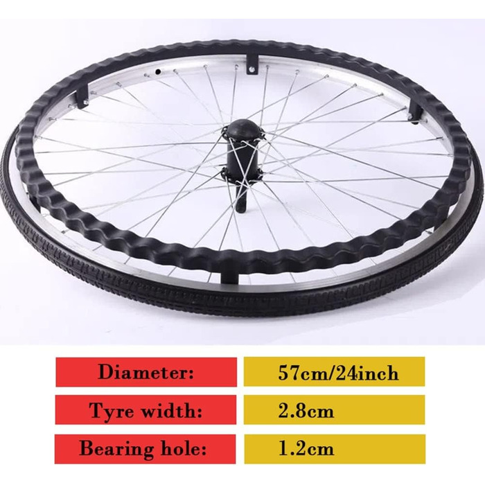 Дюймові аксесуари для інвалідних візків Заднє колесо, нековзне колесо з алюмінієвого сплаву, для людей похилого віку та інвалідів з ручним керуванням/чорний/24 дюйма, 24-