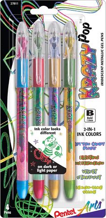 Гелева ручка Pentel Arts Krazy Pop Iridescent, (1,0 мм) Bold Line, чорнило в асортименті (4 упаковки)