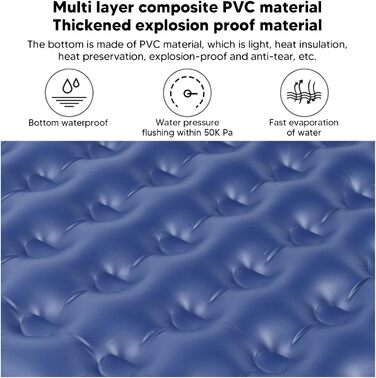 Розкішне надувне ліжко BuyWeek 2 особи, міцний надувний матрац, швидкий у встановленні, водонепроникний, портативний надувний матрац для кемпінгу або домашнього використання - 188 x 99 x 22 см
