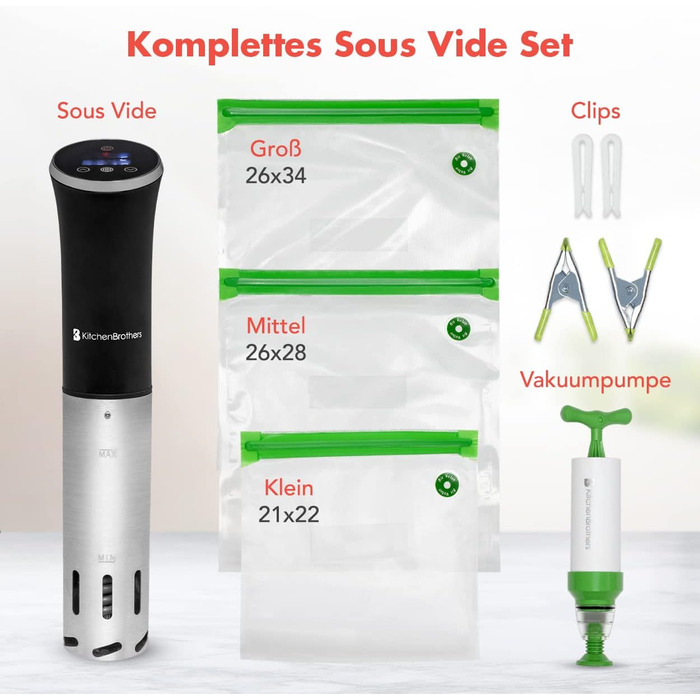 Плита KitchenBrothers Sous Vide Stick - Набір Souvide - Souvidestab - Плита Suvit - Souvidestab - Паличка Sou Vide - Плита Suvide - від 0 до 95 C, регулюється на 0,2 C - Функція таймера - будильник - 1200 Вт