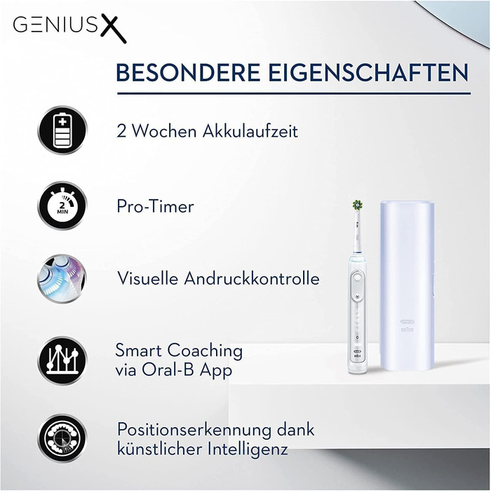 Електрична зубна щітка/електрична зубна щітка Oral-B Genius X, 6 режимів чищення зубів для догляду за зубами, додаток зі штучним інтелектом і Bluetooth, дорожній кейс, подарунок чоловікові/жінці, дизайн коричневий, білий