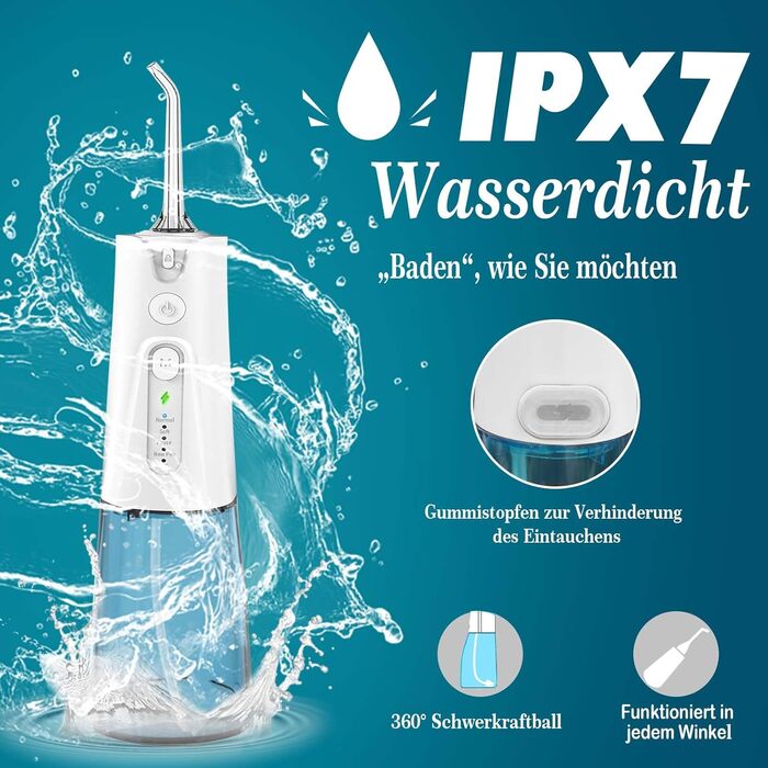 Акумуляторні іригатори для порожнини рота 230 мл 5 режимів 7 насадок, іригатори для порожнини рота Travel Water Flosser IPX7 водонепроникний USB-C акумуляторний для подорожей і дому