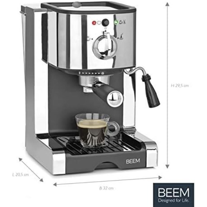 ІДЕАЛЬНА МАШИНА ДЛЯ ПОРТАФІЛЬТРА BEEM ESPRESSO Тиск 20 бар, досконалість пінки та універсальне приготування з капсулами, подушечками або порошком Для ваших вражень баріста на власній кухні вдома ESPRESSO PERFECT, Silver