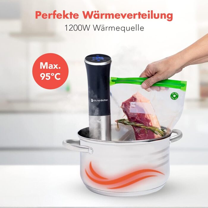 Плита KitchenBrothers Sous Vide Stick - Набір Souvide - Souvidestab - Плита Suvit - Souvidestab - Паличка Sou Vide - Плита Suvide - від 0 до 95 C, регулюється на 0,2 C - Функція таймера - будильник - 1200 Вт