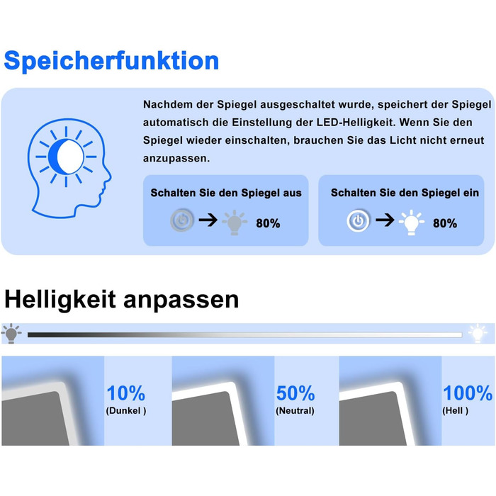 Дзеркало для ванної кімнати Acezanble з підсвічуванням 160x80 см Світлодіодне дзеркало з годинником Bluetooth Touch Дзеркало для ванної кімнати без запотівання 3 кольори світла Регульоване з пам'яттю Енергозберігаюче настінне дзеркало Світле дзеркало 80L 