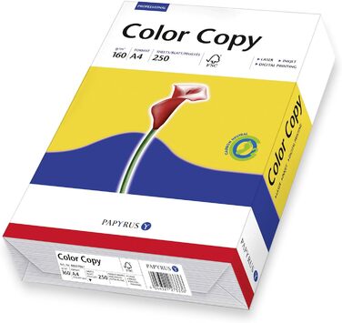 Папірус 88007867 кольоровий лазерний/копіювальний папір ColorCopy 160 г/м, A4, 250 аркушів, глянцевий, яскраво-білий принтер/кольоровий лазерний папір 250 аркушів