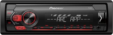 Приймач PIONEER 1-DIN з Bluetooth, червоним/білим підсвічуванням, роз'ємом USB/3,5 мм, Spotify, додатком Pioneer Smart Sync і сумісний з пристроями Apple і Android, червоний/чорний, MVH-S420BT (чорний, червоний, керування iPhone, одинарний)