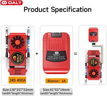 Паралельний модуль DALY BMS 1 A з вентилятором Smart BMS LiFePo4 8S 24 В 250 А та портом CAN, Smart BMS Bluetooth ключ для літієвих акумуляторів 3,2 В, інвертор, ДБЖ та домашня система зберігання (Lifepo4 24S 72V CAN BT, 400A вентиляторпаралельний Module1