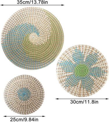 Прикраса настінного кошика в стилі бохо Круглі плетені кошики з морської трави Натуральний бохо Декоративний підвісний кошик Геометричний дизайн Богемні підвісні прикраси для вітальні, офісу, спальні, 3 шт.