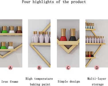 Тримач для алмазного лаку для нігтів ZBJDX, настінна полиця для вітрини, полігональний органайзер для лаку для нігтів, багатофункціональна вітрина для лаку для нігтів, підходить для салону, дому тощо, золото