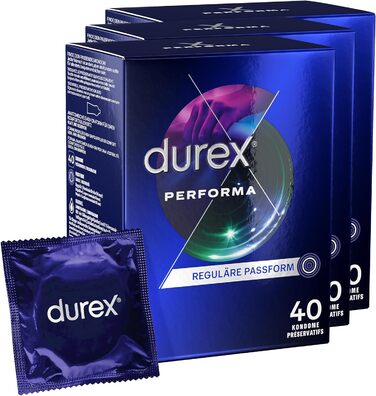 Презервативи Durex Performa подовжувальні презервативи з 5 гелем, що містить бензокаїн, і легкою формою 40 упаковок (1 x 40 шт. ) (ука (120 упаковок))