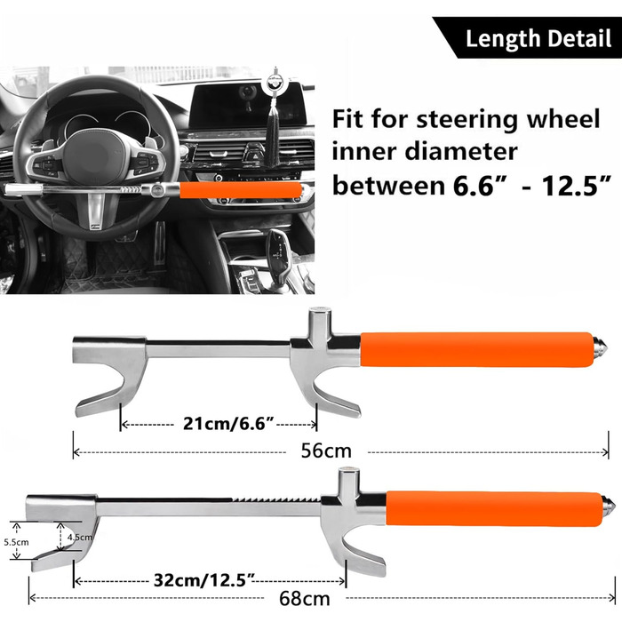 Кіготь керма Tevlaphee, Блокування керма для автомобіля, Протиугінний пристрій автомобіля, Блокування керма RV, Кіготь автомобіля як іммобілайзер, Універсальний(жовтий) (помаранчевий)