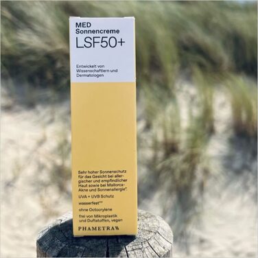 Сонцезахисний крем Phametra MED SPF 50 Дуже високий захист для алергічної та чутливої шкіри без октокрилену Захист від UVA UVB водонепроникний без ароматизаторів веганський без мікропластику 50 мл Дорослі