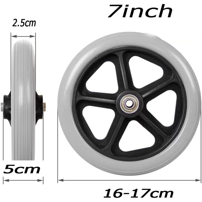 Ролики для інвалідних візків, поворотні ролики для інвалідних візків, 6 дюймів, 7 дюймів, 8 дюймів, ПВХ ролики, передні колеса для інвалідного візка, кріплення для інвалідного візка, нековзне колесо, універсальний ролик (розмір 7 дюймів (17 см)) 7inch(17c