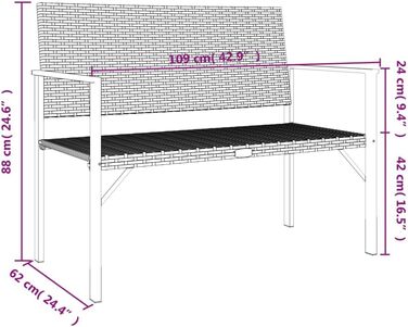 Садова лава, Лавка 2-місна сталева рама, Паркова лавка з підлокітниками Спинка, Лавка для садового патіо, Чорний полі ротанг