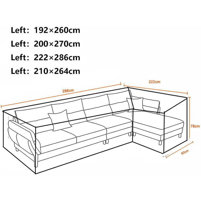 Захисний чохол для кутового дивана, L-подібний чохол для дивана Lounge 210D Oxford Cloth Відкритий ротанговий чохол для дивана Захисний чохол для садового дивана водонепроникний проти ультрафіолету (розмір лівий 210x264)