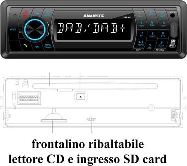 Автомагнітола Bluetooth, CD/MP3-плеєр, USB/SD/AUX-IN, 180 Вт (45 Вт x 4 канали), складні передні двері, чорний, 443 RDS FM/DAB PLL