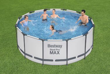 Каркасний басейн Bestway Steel Pro MAX Повний комплект з фільтруючим насосом Ø 366 x 122 см, світло-сірий, круглий одинарний