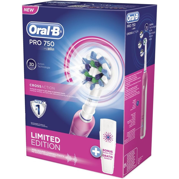 Електрична зубна щітка Braun Oral-B PRO 750 з футляром для вільного переміщення, рожева