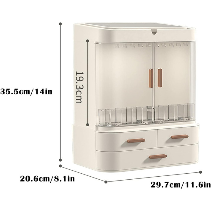 Коробка для макіяжу, органайзер для макіяжу, футляр для зберігання косметики з 3 ящиками та регульованим світлодіодним дзеркалом, органайзер для макіяжу, шафа для стільниці у ванній кімнаті, комод для спальні, органайзер для макіяжу