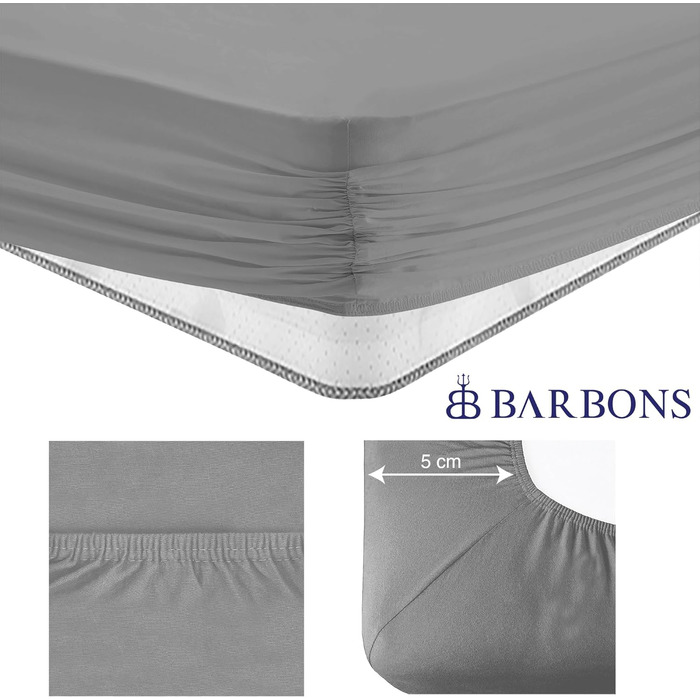 Простирадло BARBONS 180x200 см 100 бавовняне простирадло, сертифіковане Oeko-TEX, простирадло з трикотажу, простирадло, матрац Висота до 25 см (світло-сірий - 180x200) Простирадло 180x200 см світло-сірий