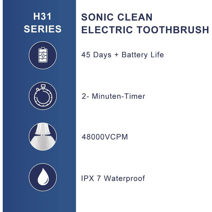 Електрична зубна щітка CallySonic H31 Sonic для дорослих, звукова зубна щітка з 4 змінними щітками, 3 режими, 60 днів використання, безкоштовна заміна для проблем з якістю протягом 3 років Чорний