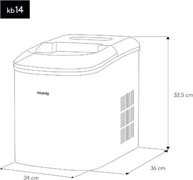 Машина для приготування кубиків льоду H.Koenig KB14. 12 кг кубиків льоду на день, час виготовлення 6-8 хв. -2 кубики льоду розміром з індикатор рівня води, 120 Вт срібло, нержавіюча сталь, 2,1 літра