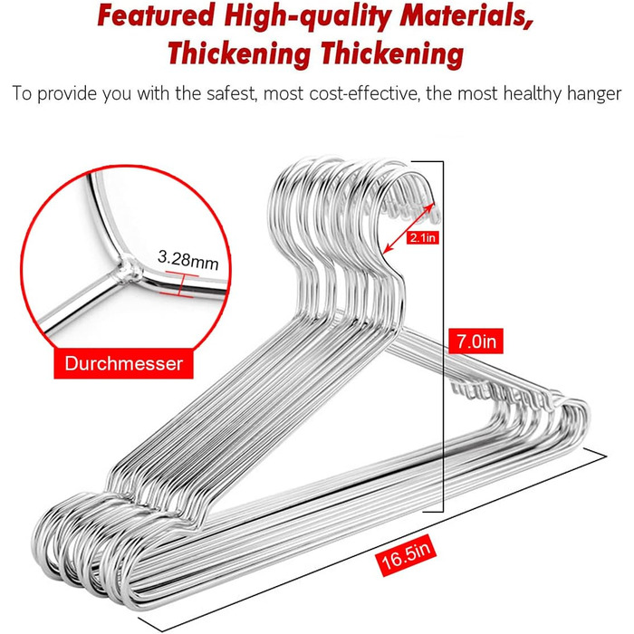 Вішалки Puersit 30 шт. Металеві, 42 см Вішалки з нержавіючої сталі Економія простору Пружний з важким одягом Не ковзає з виїмками Міцне срібло 30