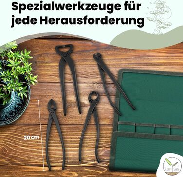 Професійний набір інструментів для бонсай з 4-х частин зі сталі з практичною сумкою для зберігання - Традиційний інструмент для бонсай ідеально підходить для дротів, гілок, бруньок і коренів Набір інструментів для бонсай
