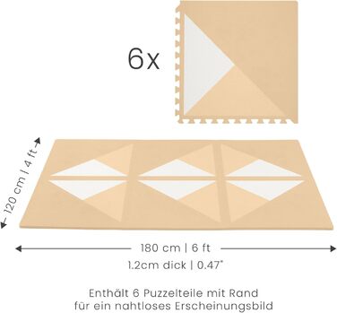 Повзучий килимок преміум-класу Toddlekind 180x120 см, не містить бісфенолу А, безпечний і здоров'я, протестований Екологічний килимок-пазл з переробленої піни EVA Високоякісний дитячий килимок (бежевий/кремовий (Kyte - Wheat)