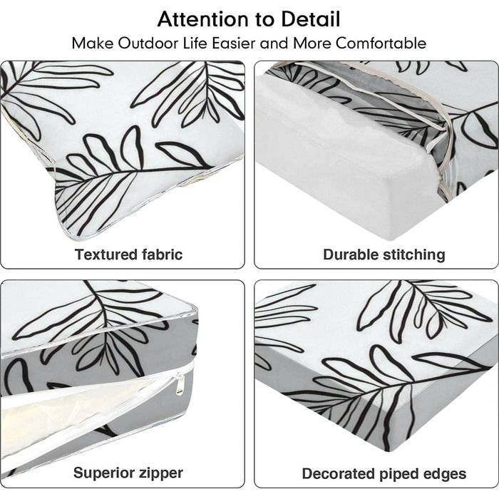 Комплект подушок для сидіння, Подушка меблів для патіо, листя, Абстрактний, Мінімалістичний листя, Лінія листя, Обідній стілець, Лавка, Замінна подушка для внутрішнього використання на відкритому повітрі, Патіо, Садова подушка3 24'x24'x5'
