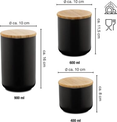 Банки для зберігання, чорні 400-900 мл - Письмова 3 керамічні банки для печива з бамбуковими кришками Керамічна банка для зберігання 3 шт. набір, 3 шт.