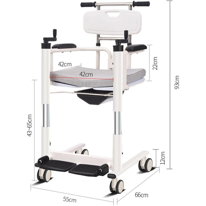Інвалідне крісло для пацієнта з ручним підйомом, крісло для перенесення пацієнта/портативне крісло для душу, регульована висота сидіння, з піддоном для ліжка, 4 безшумні коліщатка, крісло для годування бабусями та дідусями, B