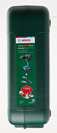 Акумуляторний ударний дриль Bosch UniversalImpact 18V-60 (свердління та загвинчування в деревині та металі або ударне свердління в цегляній кладці 42 свердла акумулятор 2,0 Ач система 18 вольт кейс) - Storeo Edition Green Premium Set 1 акумулятор