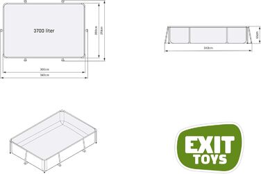 Басейн EXIT Toys Black Wood Pool - 300x200x65 см - Прямокутний, компактний каркасний басейн з картриджним фільтруючим насосом - Легкий доступ - Підходить для маленьких дітей - Міцний каркас - Унікальний дизайн - Чорний