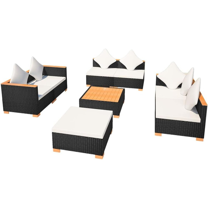 Диван садовий 8 шт. Poly Rattan Black Seating Group Lounge Garden Set Диван 3 шт. кутовий 3 шт. середня частина підставка для ніг стіл