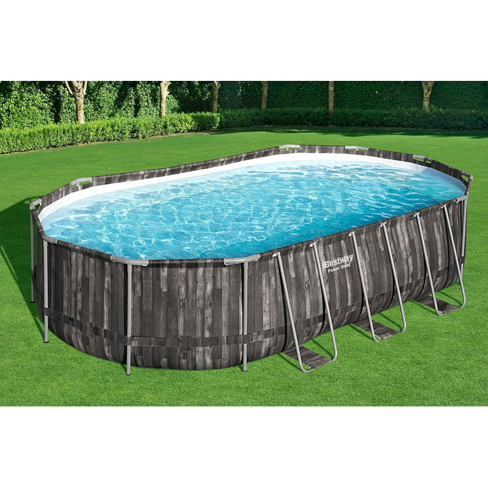 Басейн Bestway Power Steel Frame Pool Complete with Filter Pump 610 x 366 x 122 см, Wood Look (Bog Oak), Oval